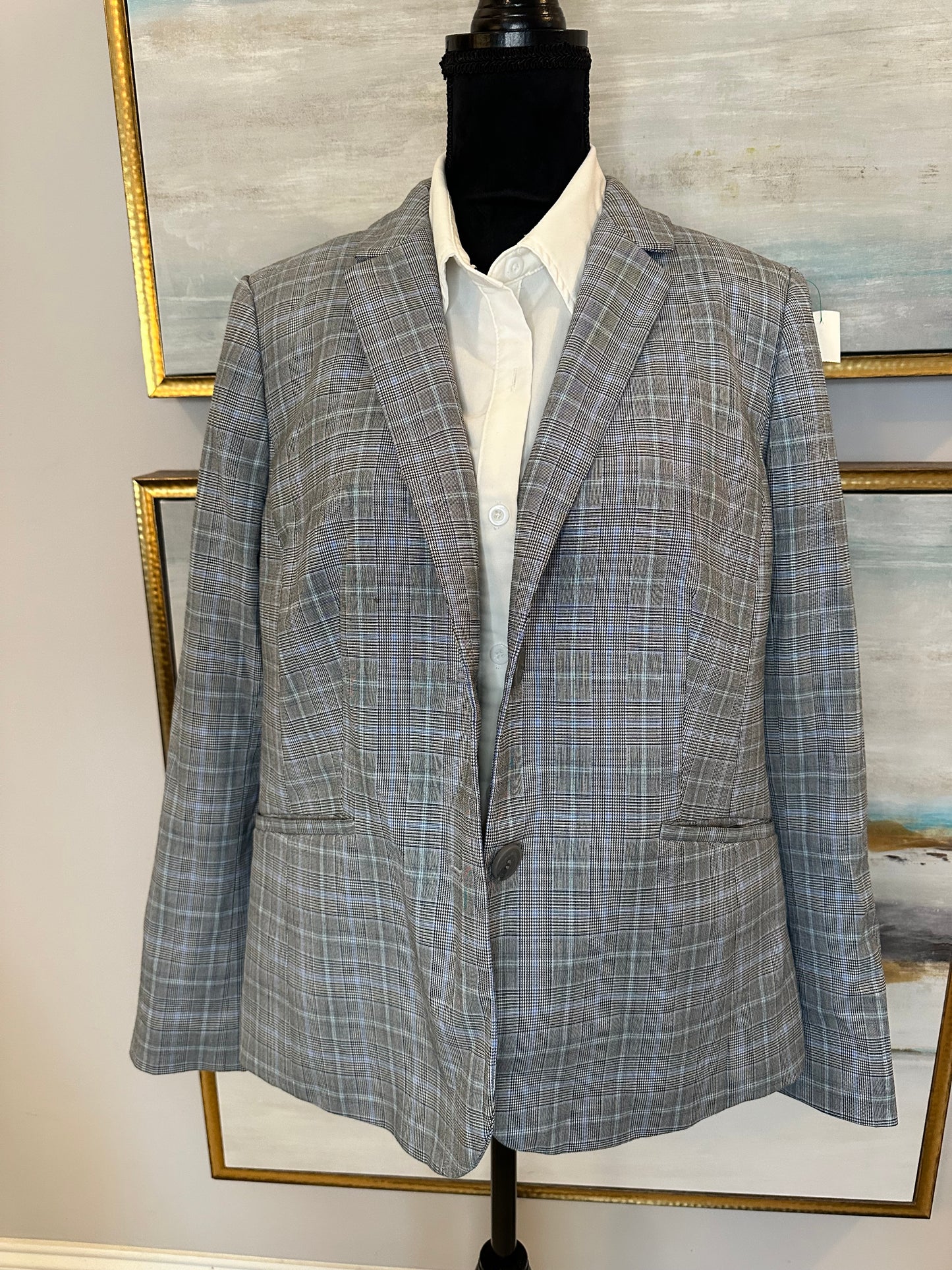 Talbots Plaid Blue & Black Size 12 (No Stretch)